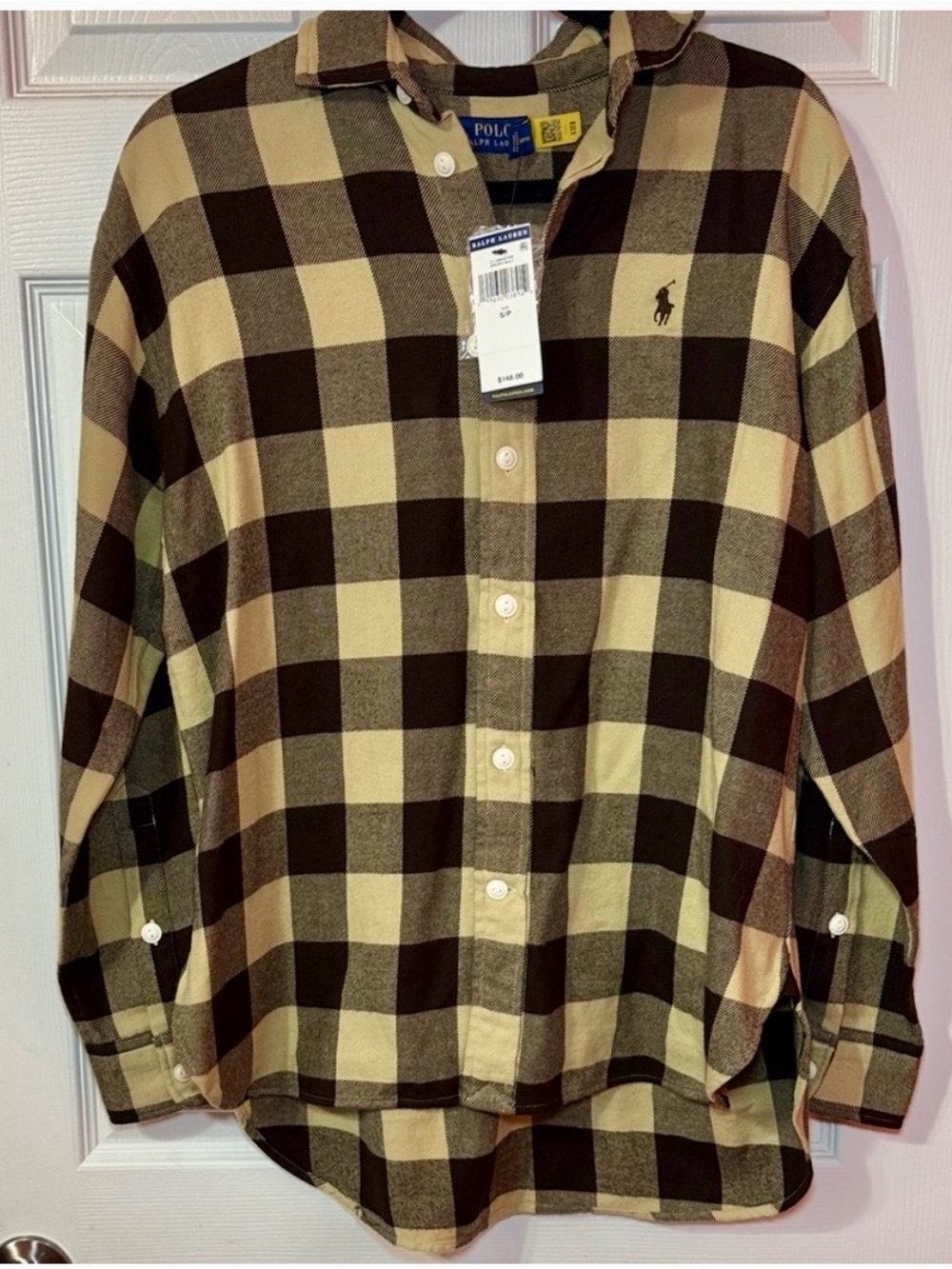 Ralph Lauren Polo Women’s Brown & Cream Plaid Button-Up Shirt NWOT